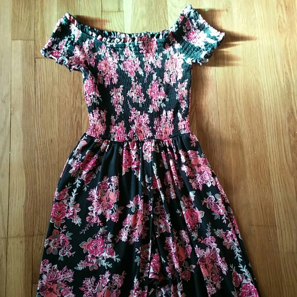 No Comment Long Floral Print Dress With Built-in Shorts Front Slit Size Medium - Picture 5 of 11